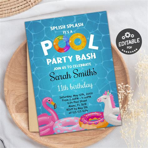 etsy pool party invitations|birthday pool party invitations free.